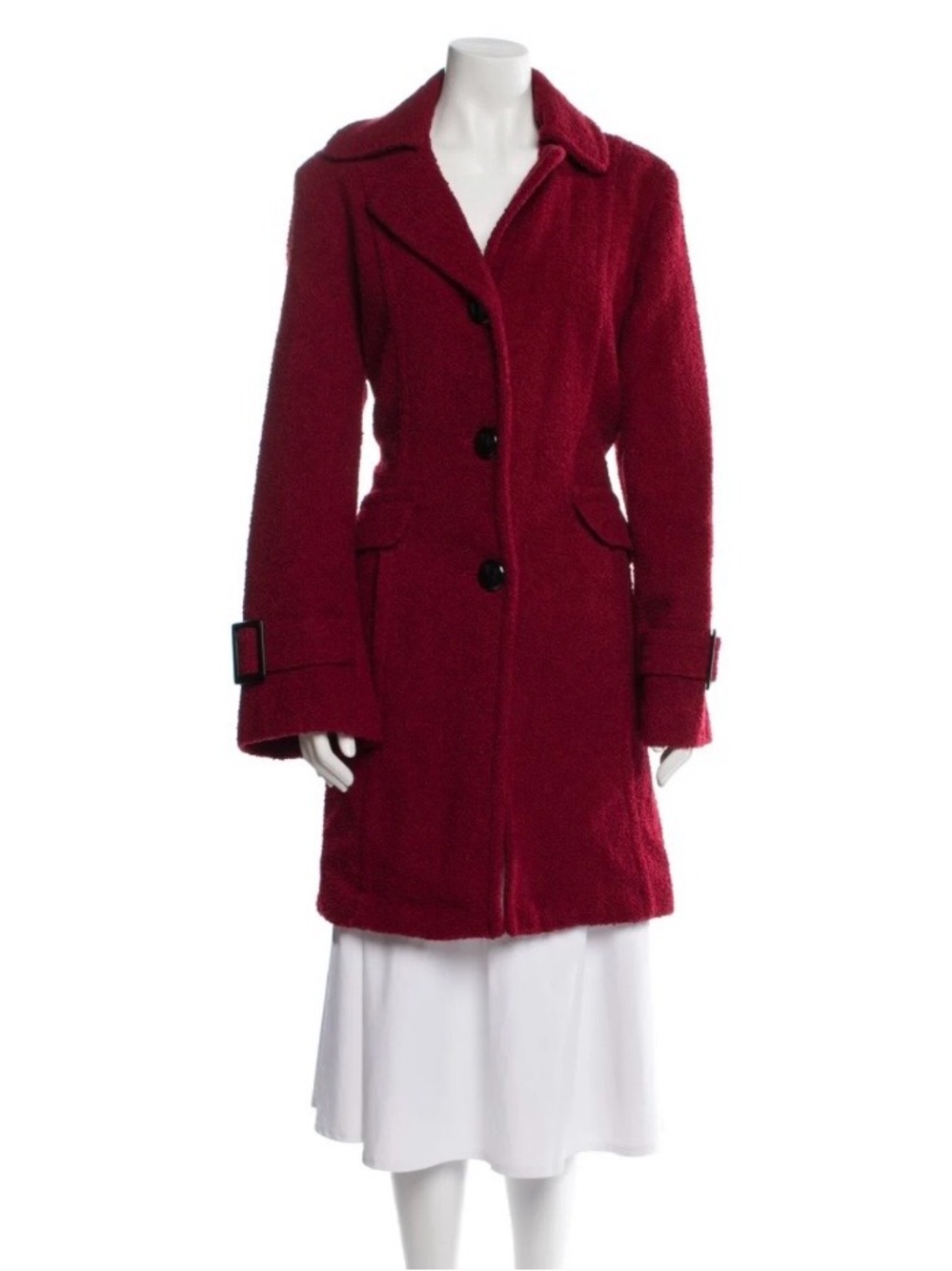 Waist 38” Marvin Richards Deep Red Burgundy Textured Wool Pea Coat Size L/ XL